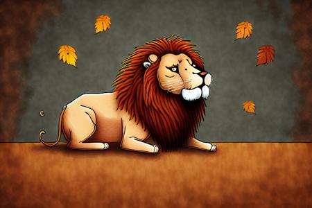 (8K Unity wallpaper) in the style of vladstudio, a lion sitting on a brown background with leaves