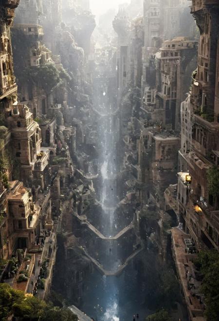 POV view , DOF,
(Ancient civilization, Alien Prometheus movie scene, dune movie scene:1.5), (The colonial city of the future, in the mist-filled Grand Canyon, on an unknown Earth-like planet, 2 moon on sky, Spaceship flight connects colonies, waterfulls:1.3), (Machu Picchu, a mountain settlement, incredibly spectacular:1.2), (Mario Botta:1.3), (avant-garde, future, reality, science fiction, photorealistic), (modern architecture:1.2), White limestone with black granite, fountain, waterfall, landmark, square, path, narrow street,
(Large Files, Ultra Realistic, 8K, 16k, FHD, HD, VFX, Perfect, Photography, composition, Architecture Sales Photography, Architecture Competition, Ultra High Resolution, Cinematography, High Resolution Image:1.1), (dramatic lighting, direct sunlight, ray tracing, clear shadow:1.2),  (real landscape:1.1), (blurred background:1.0), (urban background, more_details) ,
great lighting, clear, hillscastel, <stardeaf-cold-arc>, xtower, industrialbuilding