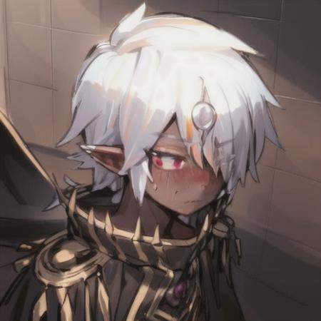 1 boy,best quality,highly detailed,ultra-detailed,{{incredibly_absurdres}},solo,extremely detailed,masterpiece,illustration,white hair,(((closed left eye))),nose blush,left eye scar,<lora:阿不思:0.95>