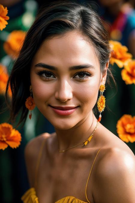 GalG_SoloTI_v1,
(In a vibrant, traditional Mexican outfit with colorful embroidery and a warm smile, exuding cultural pride and familial love), (Amidst the magical Land of the Dead, where glowing marigold petals and lively skeletons create a symphony of music and celebration, a sense of adventure and ancestral connection fills the festive air:1.3), (joyful:1.3), (rich, vivid colors, enchanting setting, musical atmosphere, celebratory shot:1.3),
<lora:add_detail:0.6> epiCPhoto, PA7_Portrait-MCU,