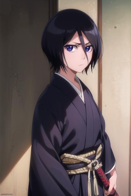 rukiakuchiki, <lora:rukiakuchiki-lora-nochekaiser:1>,
rukia kuchiki, shorthair rukia, short hair, black hair, hair between eyes, (purple eyes:1.1),
BREAK weapon, japanese clothes, sword, kimono, katana, sheath, hakama, black kimono, long sleeves, wide sleeves,
BREAK outdoors, city
BREAK looking at viewer, (cowboy shot:1.5),
BREAK <lyco:GoodHands-beta2:1>, (masterpiece:1.2), best quality, high resolution, unity 8k wallpaper, (illustration:0.8), (beautiful detailed eyes:1.6), extremely detailed face, perfect lighting, extremely detailed CG, (perfect hands, perfect anatomy),