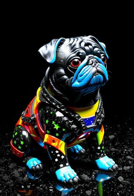 Forged Carbon World Morph SDXL style, forged carbon, vivid colors, intricate detail, pug made of forged carbon, in space, forged carbon style, grgnt, pug, ng_deepnegative_v1_75t