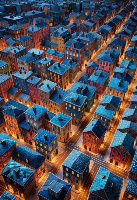 A surreal city entirely composed of patchwork buildings, their facades shifting and reshaping each night. Every structure is stitched together from countless fabrics, each piece holding echoes of a forgotten past. The streets flow like living seams, reconnecting in unpredictable patterns. Overhead, thread-like streetlights sway in a nonexistent breeze, illuminating stitched figures walking through the woven metropolis. A bizarre, hypnotic harmony of color, texture, and movement. Ultra-detailed, hyper-realistic, cinematic lighting, 8K, octane render, surreal urban patchwork, living textile architecture, dreamlike fabric city. ptchwrk, aidmamj6.1