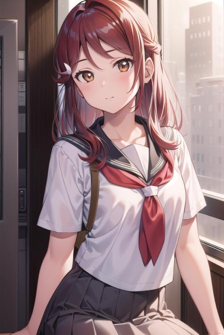 rikosakurauchi, <lyco:rikosakurauchi-lyco-nochekaiser:1>, 
riko sakurauchi, (brown eyes:1.5), hair between eyes, long hair, (red hair:1.5), (small breast:1.2), 
BREAK grey skirt, neckerchief, pleated skirt, red neckerchief, school uniform, serafuku, shirt, short sleeves, skirt, white shirt, uranohoshi school uniform,
BREAK looking at viewer, 
BREAK indoors, classroom, 
BREAK <lyco:GoodHands-beta2:1>, (masterpiece:1.2), best quality, high resolution, unity 8k wallpaper, (illustration:0.8), (beautiful detailed eyes:1.6), extremely detailed face, perfect lighting, extremely detailed CG, (perfect hands, perfect anatomy),