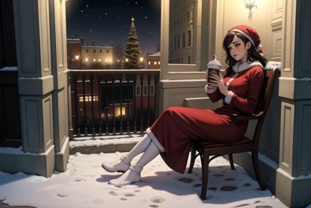 (best quality, masterpiece:1.15),1girl, sitting on chair, porch, drinking coffee,   <lora:snow_slider_v1:2> <lora:christmas_slider_v1:2>