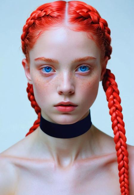 against glass,(Low-Key Portraits by Vicky Roy and Dino Pedriali:1.2), (aesthetic of symbolism with radicalized atmosphere:0.5), (Infrared Photography by Sally Soames and Pauline Kruger Hamilton:1.2), blue eyes,2 red braids,,boleum \(dgrpluna\), f/4, daring, high dynamic range, (center composition, symmetry composition:0.1), (ebony and muted colors:0.1) <lora:MJ52:0.5> <lora:- SDXL - vanta-black_contrast_V3.0:0.5>blackf/1.4, rule of thirds, iconoclastic opus magnum with unparalleled details, (electricblue and unique colors:0.1), <lora:MJ52:1.0>(masterpiece, best quality:1.4), perfect body parted lips, , detailed skin,model photoshoot,photography by (Ethel Warwick:1.3), modelshoot, pose, , award winning photo macro shot of a beautiful A minimalist and modern design portraits of a beautiful woman, one eye covered in an artistic black band in bold white, blue or yellow colors, set against a stark white background. This graphic representation symbolizes beauty through visual simplicity and minimalistic elements. (Motion Blur Photography by Sarah Charlesworth and Andres Serrano:1.2), award-winning photography, aesthetic, carefully designed details, clear scene, f/22, symmetry and balance, unprecedented, selective color,  Ultra High Resolution, wallpaper, 8K,Rich texture details, hyper detailed, detailed eyes, detailed background, dramatic angle, epic composition, SimplepositiveXLv1 ,, solo, model photoshoot,, a stylish girl,