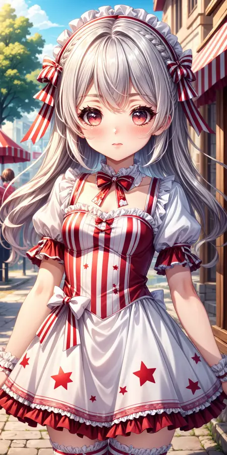 Red and White Stars and Stripes Print Puffy Satin Dress