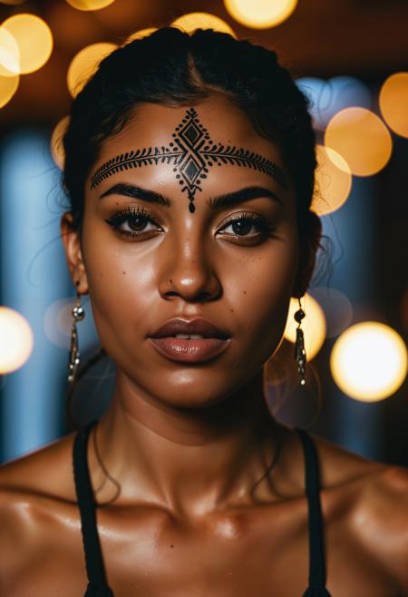 analogue portrait photo of a beautiful 25 years old Indian woman, clear focus, high resolution image, ,wearing Henna Tattoo,,high quality, film grain, Fujifilm XT3, 8k uhd, dslr, film grain, kodak tri-x 400 film, grain photo DOF, faint lighting, dynamic angle, cinematic, Depth of field, bokeh, best quality, cinematic, light particles, highly_detailed, very_aesthetic, golden hour, beautiful_and_aesthetic ,Sexy pose, erotic pose, exhibitionism ,Alpine chalet