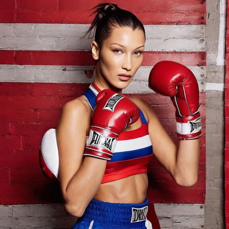 a photo of Bella Hadid in a boxing outfit, best quality <lora:bellahadid_SDXL:0.8>