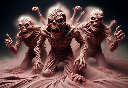 shnywrld rating_safe, a trio of sandswirl undead attacking the viewer,