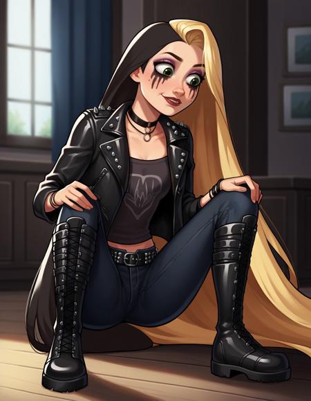 xmetalchicksx leather jacket choker necklace earrings makeup, lipstick facepaint studded <insert clothing item here> ammunition belt band shirt spikes black theme horror \(theme\) bracelet bracer