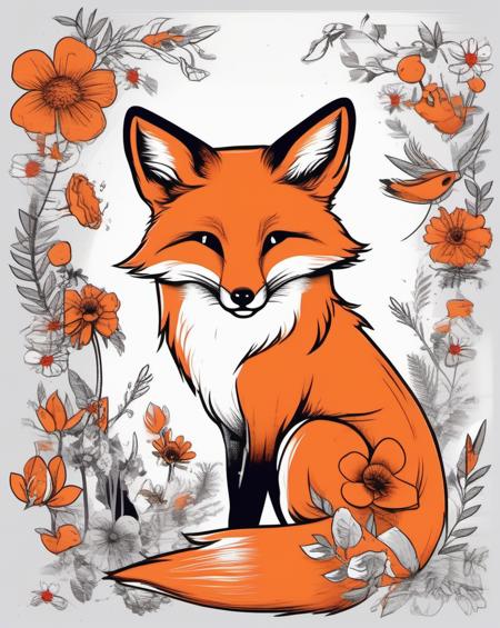 fox and flowers,  t-shirt design <lora:last:1>