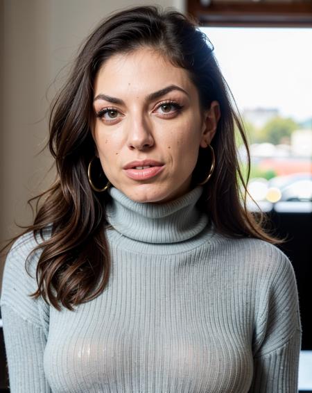 closeup headshot of dardol, a gorgeous woman sitting in a bar, wearing a (turtleneck jumper:1.2), (8k, RAW photo, best quality, depth of field, ultra high res:1.2), (absurdres, intricate, photorealistic, masterpiece, ultra-detailed:1.3),  <lora:epiNoiseoffset_v2:0.6>