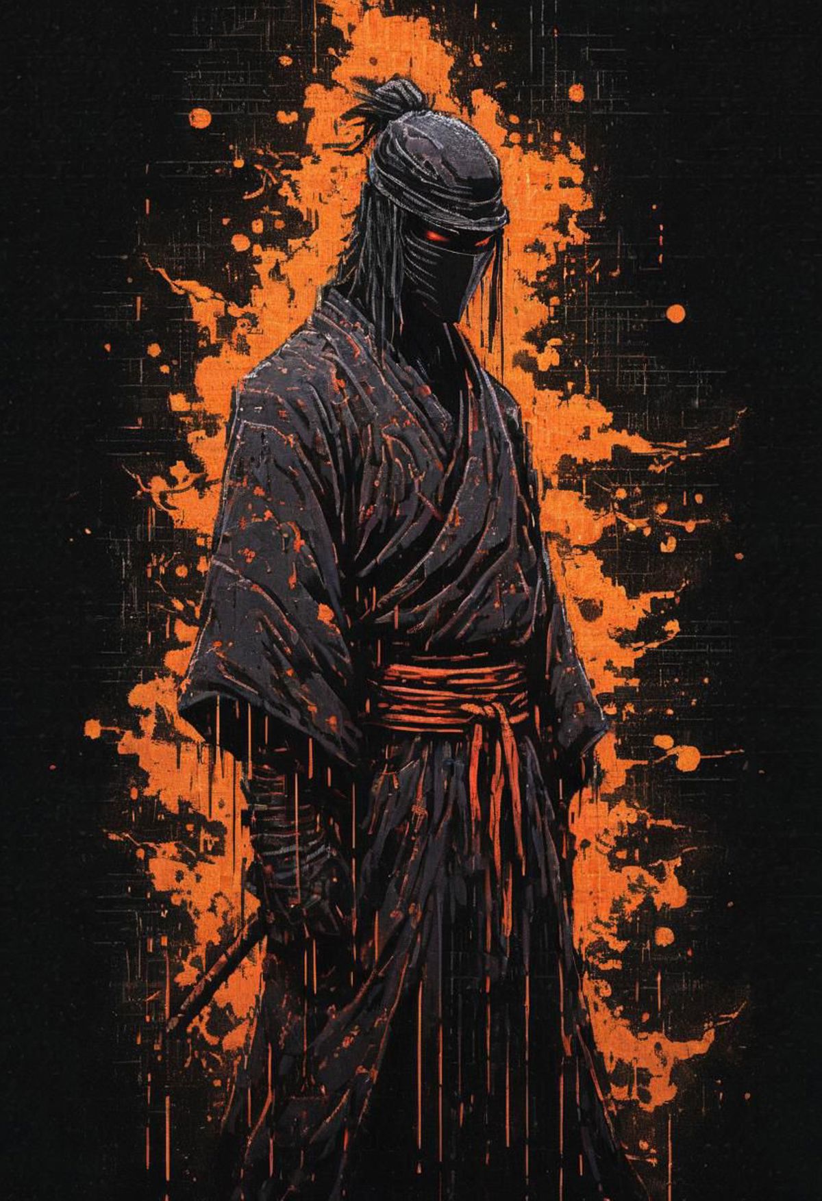 Samurai in a Black and Orange Artistic Poster