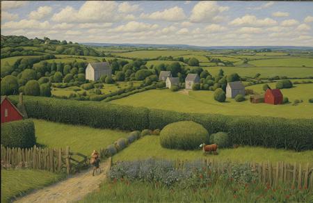 style of Henry Moret, parcel ,patch ,hedgerow,garden ,farm ,ranch , Delta , scenery,a painting,scene painting,