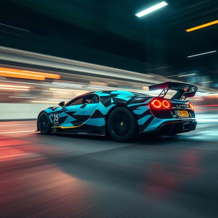 shot from side,it is Biochemical, racing stripes,bugatti,motion blur,going really fast masterpiece,deep focus,studio lighting, League of Legends Splash Art, hyperdetailed, arcadian, spotlight