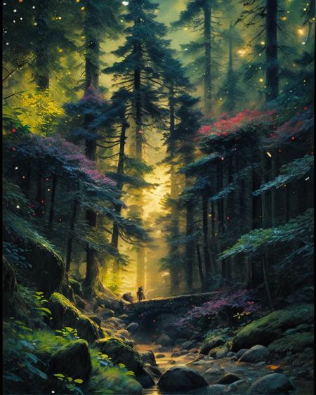 (8k, Best quality, Masterpiece),(magazine cover:1.2),Super Detail,Petal,forest,Firefly,Particles,Poster,design,3D art,A nice composition.,Surreal,OC render,Complex,details,Ray tracing,Depth of field,Beautiful creative picture,(exquisite text layout:1.2),(large theme text:1.5),haibao,(masterpiece, top quality, best quality, official art, beautiful and aesthetic:1.2), <lora:moonriver-noise:1> <lora:Ink scenery:0.5> <lora:more_details:1> <lora:P_GHIBLI_V3:1>