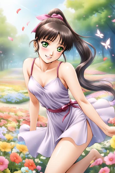 Renfa, Black Hair, Long Hair, Green Eyes, Two Braids, Two Hair Buns,