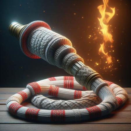 fire hose made of ChristmasSweater, masterpiece, best quality, highly detailed, sharp focus, dynamic lighting ChristmasSweater
