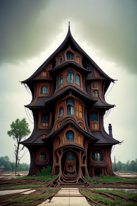 (Award Winning Drawing:1.3) of gothbuilding style, Architectural digest photo of a creepy goth house