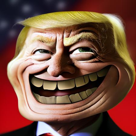 donald trump in tr0ll face <lora:tr0ll-000035:1>, Three-quarter,