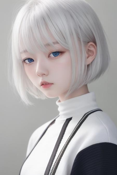 <lora:xingtong_3d:0.8>, xingtong, 1girl, blue eyes, white hair, okappa haircut