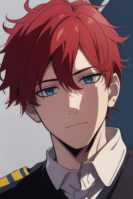 police Boy, red hair, light stubble, Shaded eyes, ⛦ anime key visual, pinterest wallpaper, on pixiv, anime portrait, [[⛦Perfect detail⛦]], (⛦Perfect detail⛦:0.7513), <lora:1652176481832320236:1>