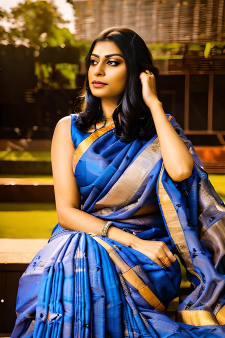 nayaksunidhi, nayak, sunidhi, indian girl, indian woman, fair skin, outdoor, large breasts, saree, wearing sari, sitting, leaning forward, 
masterpiece, best quality, highest quality, focused, extremely detailed, ultra realistic, photorealistic, sharp focus, absurdres, photograph, detailed and intricate, instagram, portrait, highly detailed, sharp focus, illustration, 
 <lora:NayakSunidhi:1>