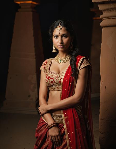 RAW full body analogue photo of a beautiful 25 years old woman, clear focus, high resolution image, (ukrainian woman) ,analogue portrait photo of a beautiful 25 years old Tamil woman, high resolution image, wearing traditional Indian clothes Lehenga Choli,low light, soft natural light, Rembrandt style light, Hasselblad DLSR camera, 200mm Zeiss lens, f/2.8,Sexy pose, erotic pose, exhibitionism ,Art studio, Natural hair,,low light, soft natural light, Rembrandt style light, Hasselblad DLSR camera, 200mm Zeiss lens, f/2.8 ,Sexy pose, erotic pose, exhibitionism, ,ancient pyramid in a cosmic desert