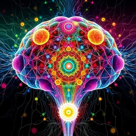 Layers Of Cybernetic Neurons, Scientific 4.0, Dimensional Rift, Abstract Diagram of Complex Supernatural Mathematics, Colorful 22 Step Spirit World, Pure Energy Balls, High Contrast Melding