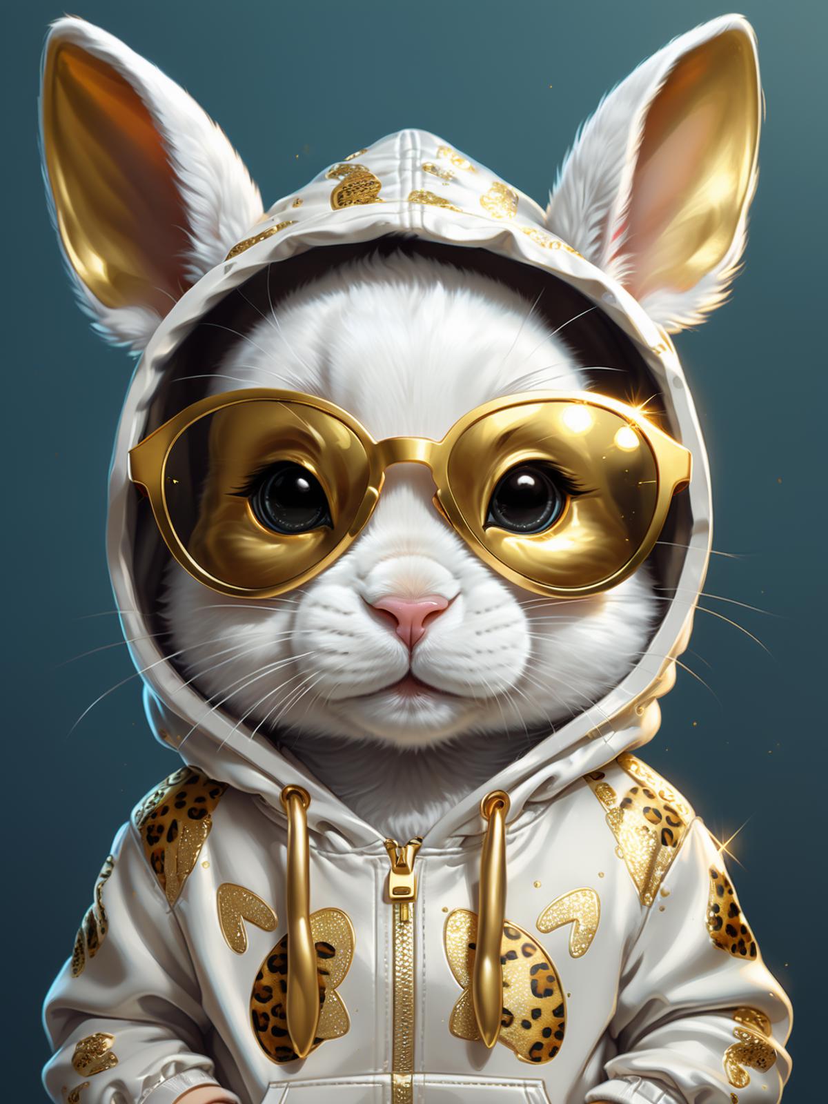 Cute Bunny Rabbit Wearing Glasses and a Gold Jacket