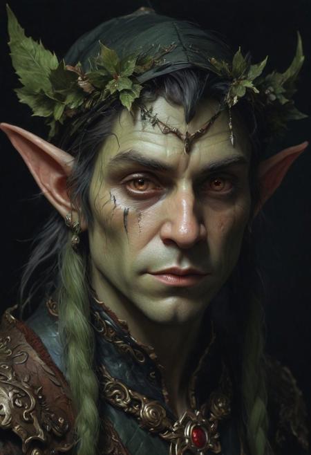 Warcraft Elf, Black over black, top light, masterful painting in the style of Anders Zorn | Marco Mazzoni | Yuri Ivanovich, Todd McFarlane, oil on canvas