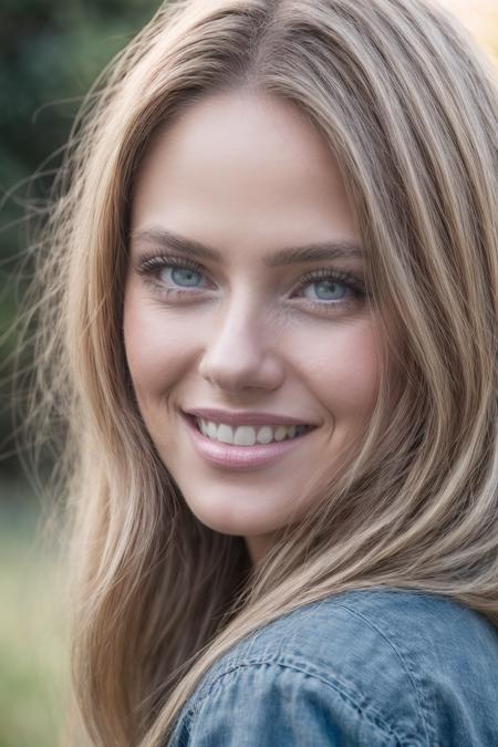 (masterpiece, best quality:1.2), <lora:m4l1n4:0.9>, a Realistic photo of m4l1n4 woman with blue eyes and blonde Hair style, long hair, looking at viewer, blue eyes, blonde hair, medium breasts, (white teeth), grin, blurry, lips, grey eyes, realistic, soft lighting, professional Photography, Photorealistic, detailed eyes, RAW, analog, sharp focus, 8k, HD, DSLR, high quality, Fujifilm XT3, film grain, award winning,  <lora:add_detail:1>, <lora:more_details:0.5>, <lora:Color Separation_B_1.1:0>, <lora:Brightness Adjustment_B_1.1:-1>