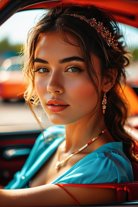 girl in modern car, intricate, elegant, highly detailed, extremely complimentary colors, beautiful, glowing aesthetic, pretty, dramatic light, sharp focus, perfect composition, clear artistic color, calm professional background, precise, joyful, emotional, unique, cute, best, gorgeous, great delicate, expressive, thought, iconic, fine, awesome, creative, winning, charming, enhanced <lora:MJ52:0.5>