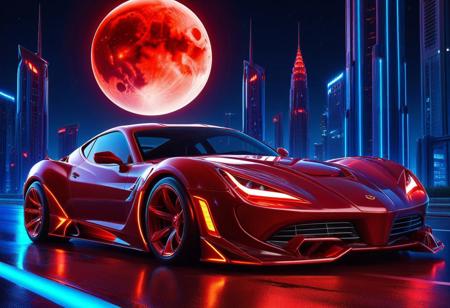 vibrant colors, shiny_skin, prefect lighting, detailed image, snoozing, masterpiece, best quality, highly detailed, ultra quality, 3DMM, 
<lora:Blood for the Blood God:1>,Blood for the Blood God,blood, made from blood, 
(Sports car), 
On the road, outdoors, neon lights, glowing, city, skyscraper, building, sciencefiction, electricity, night, red moon, red moonlight,