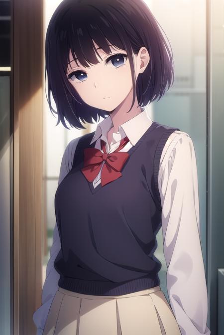 hanabiyasuraoka, <lora:hanabi yasuraoka s1-lora-nochekaiser:1>,
hanabi yasuraoka, short hair, black hair, (black eyes:1.5),
BREAK skirt, bow, school uniform, shoes, socks, bowtie, kneehighs, sweater vest,
BREAK indoors, classroom,
BREAK looking at viewer, (cowboy shot:1.5),
BREAK <lyco:GoodHands-beta2:1>, (masterpiece:1.2), best quality, high resolution, unity 8k wallpaper, (illustration:0.8), (beautiful detailed eyes:1.6), extremely detailed face, perfect lighting, extremely detailed CG, (perfect hands, perfect anatomy),