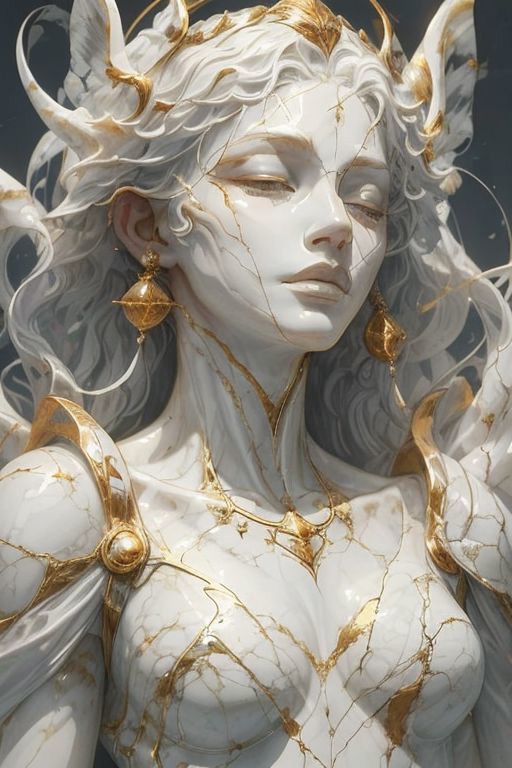 artwork, flat art, Cpt01, conceptual art, <lora:Concept01:1.5>, a gorgeous goddess scupture, (gold veneer:0.5) white marbl...
