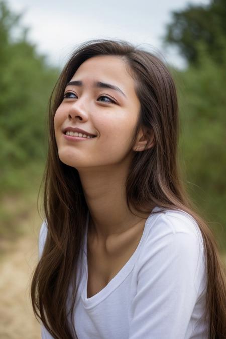 Realistic smiling sexy girl from Slovenia lost in thought