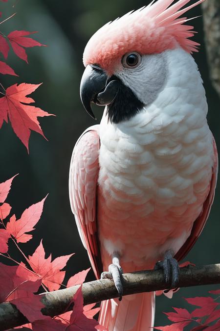 macro shot, A pink cockatoo sitting on a budding branch of an Australian ghost gum tree with leaves bird soft color palette, magical realism, whimsical, dreamy fullcolor, HDR, highly detailed, freedom, soul, digital illustration, approaching perfection, dynamic, highly detailed, watercolor painting, artstation, concept art, smooth, sharp focus, illustration in the style of artists like Russ Mills, Sakimichan, Wlop, Loish, Artgerm, Darek Zabrocki, and Jean-Baptiste Monge, Hyperrealistic, splash art, concept art, mid shot, intricately detailed, color depth, dramatic, 2/3 face angle, side light, colorful background, film grain, extremely detailed,  <lora:epi_noiseoffset2:0.8>