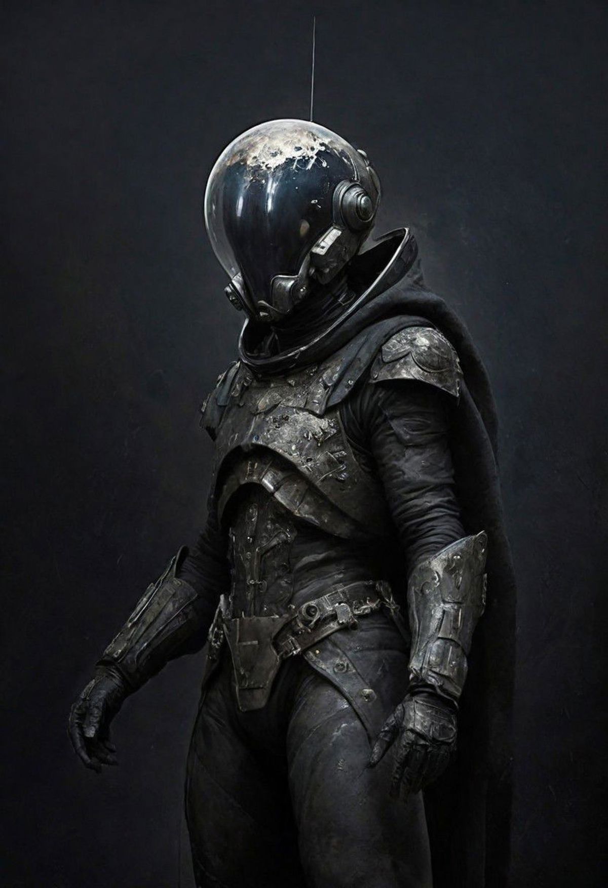 A person in a black suit with a helmet on.