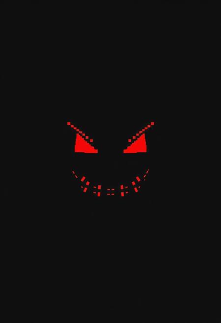 The pixelated Angry red Smile linear smiley. Ready design for printing on a t-shirt. On a black background