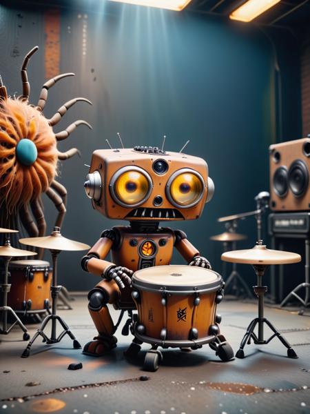 robopop robot robotchicken playing musical instrument non-humanoid robot robopop style spiderbot boxy