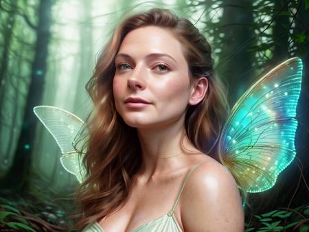 beautiful (emb-rebecca:1.05) (as a fairy:1.2),(happy smile:0.95),(highly detailed:1.2),(best quality:1.2),(8k:1.2),sharp focus,(subsurface scattering:1.1),award-winning photograph,professional portrait photography,(close shot:1.1)
(glowing bioluminescent forest:1.2),(iridescent fairy wings:1.1),long brown har
(very detailed background:1.2),(fantasy:1.1), analog style, modelshoot style, dramatic lighting, by artgerm wlop annie leibovitz jeffrey simpson  jock sturges greg rutkowski