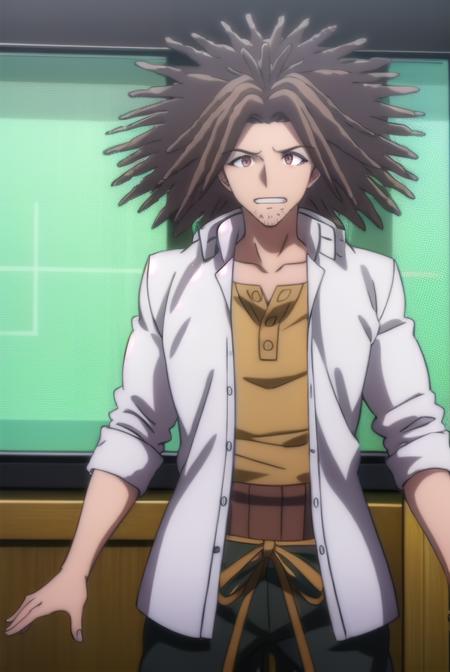 yasuhirohagakure, <lora:yasuhiro hagakure s1-lora-nochekaiser:1>,
yasuhiro hagakure, bangs, brown hair, (brown eyes:1.3), male focus, facial hair, dreadlocks, smile, grin,
BREAK shirt, collarbone, jacket, white shirt, open clothes, collared shirt, open jacket, black jacket, dress shirt, brown shirt,
BREAK indoors, classroom,
BREAK looking at viewer, (cowboy shot:1.5),
BREAK <lyco:GoodHands-beta2:1>, (masterpiece:1.2), best quality, high resolution, unity 8k wallpaper, (illustration:0.8), (beautiful detailed eyes:1.6), extremely detailed face, perfect lighting, extremely detailed CG, (perfect hands, perfect anatomy),