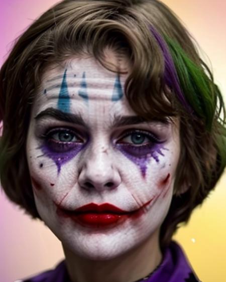 A woman, like the Joker <lora:AlisSelez512New200:0.7> <lora:detail_slider_v4:2>, maximum details