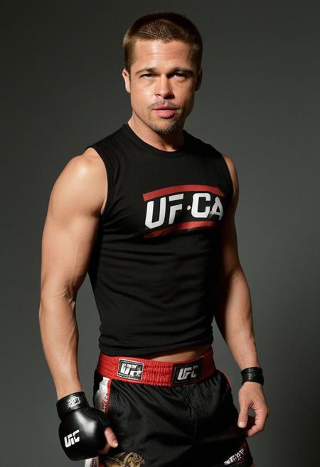 homoerotic photo of brad pitt a man <lora:Brad-Pitt:1>, UFC fighting ring, cocky expression, as a UFC fighter, (black muscle shirt:1.4), Venum UFC shorts, ((full body portrait)), wide angle, ((masterpiece)), natural skin, natural body muscle definitions, adobe lightroom, photolab, intricate, highly detailed, sharp focus, insane details, intricate details, hyperdetailed, low contrast, soft cinematic light, exposure blend, dim colors, dim light,  Award - winning, with Kodak Portra 800, a Hasselblad 500 ,55mm f/ 1.9 lens, extreme depth of field, available light, high contrast, Ultra HD, HDR, DTM, 8K,