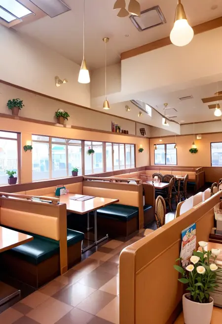 ファミレスSの店内 / Inside a family restaurant S / SDXL