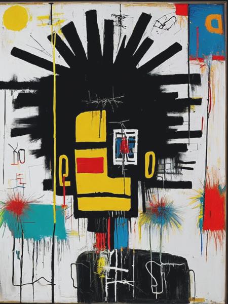 <lyco:Jean-MichelBasquiat:1.0> A painting by Jean-Michel Basquiat, titled 'DUSTHEADS' Create a graphic based on this artwork