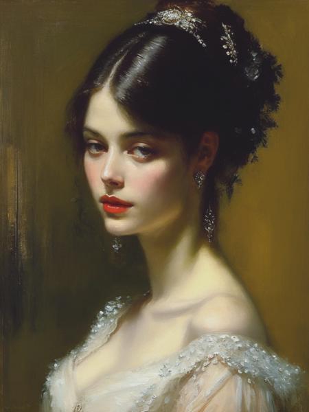 <lyco:WilliamMerrittChase:1.0> Beauty is art, beautiful portrait painting by William Merritt Chase, by jeremy mann and giger, painterly, very detailed, realistic, figurative, fineart, impressionist, Oil painting on canvas, beautiful painting, loosely painted, academic art