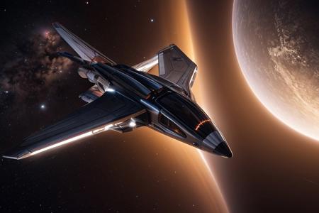 A beautiful, sleek, graceful, spaceship flies through deep space, view from side, beautiful atmosphere, ultra realistic, hyper detailed, sci-fy, cinematic lighting, highlights, atmosphere, RAW, (realistic photo, best quality, detailed), (8k wallpaper), (cinematic lighting, dramatic lighting), (sharp focus, intricate)
